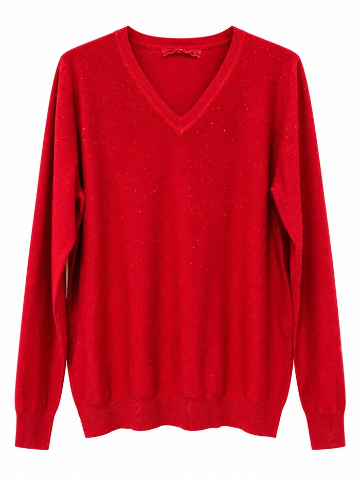 Jersey de punto fino cuello pico con lentejuelas