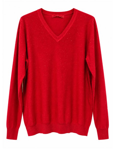 Jersey de punto fino cuello pico con lentejuelas