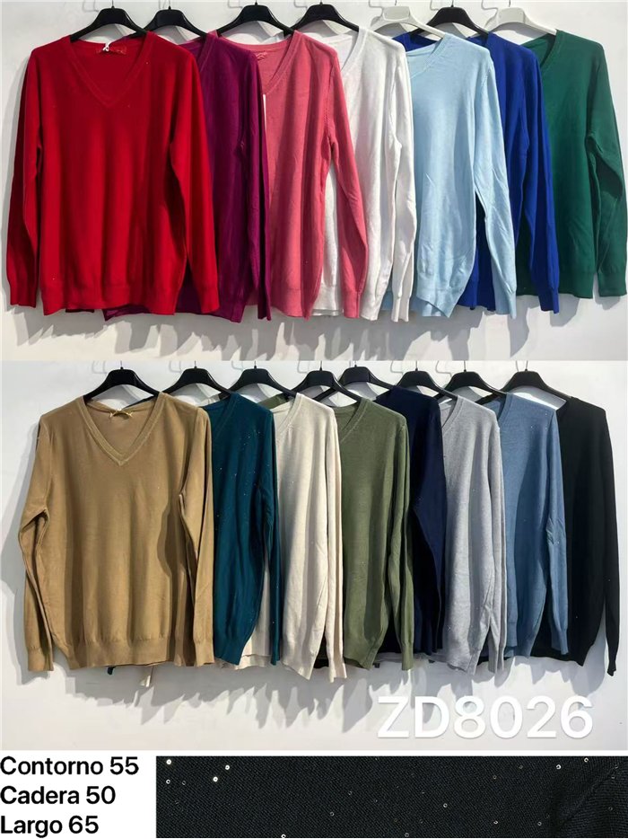 Jersey de punto fino cuello pico con lentejuelas