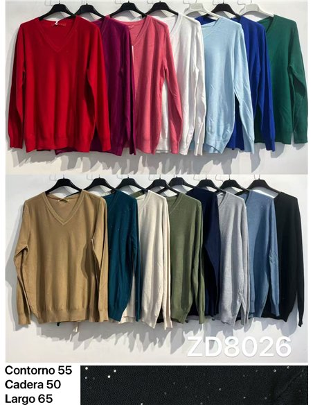 Jersey de punto fino cuello pico con lentejuelas