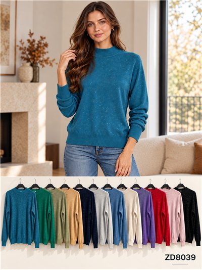 Jersey de punto fino cuello perkins con lentejuelas 2
