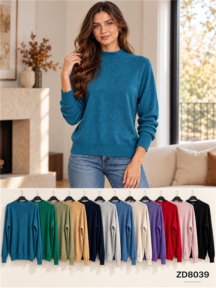 Jersey de punto fino cuello perkins con lentejuelas