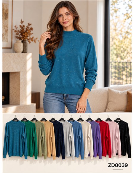 Jersey de punto fino cuello perkins con lentejuelas