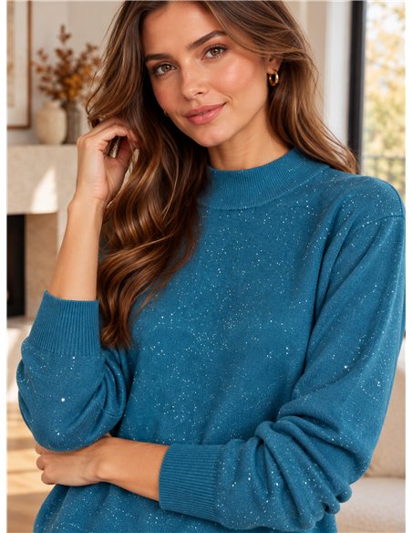 Jersey de punto fino cuello perkins con lentejuelas