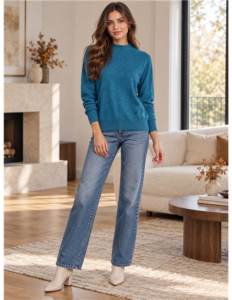 Jersey de punto fino cuello perkins con lentejuelas