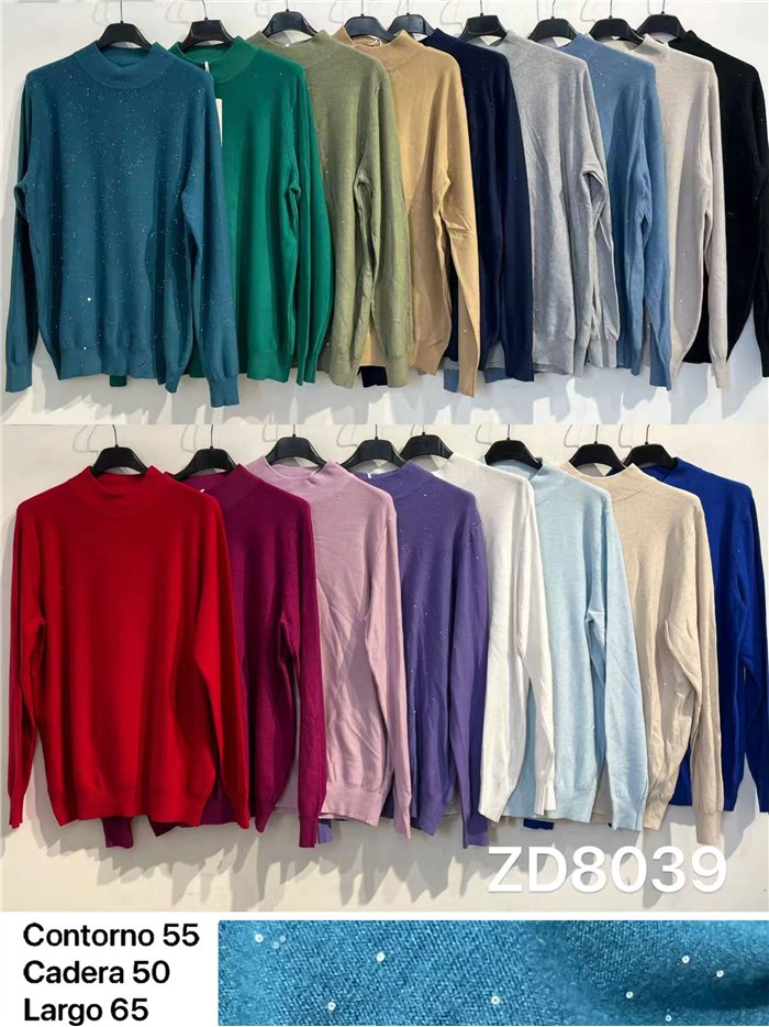Jersey de punto fino cuello perkins con lentejuelas