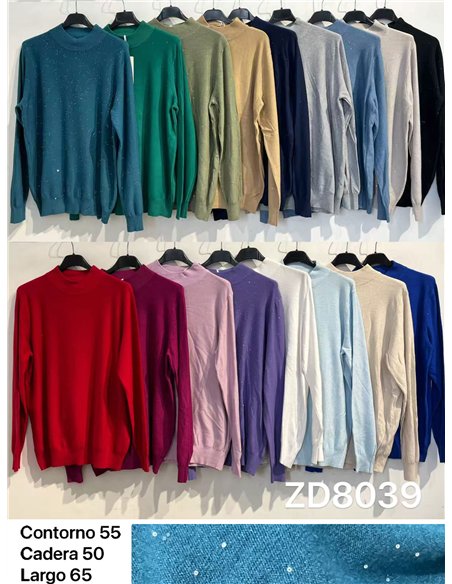 Jersey de punto fino cuello perkins con lentejuelas
