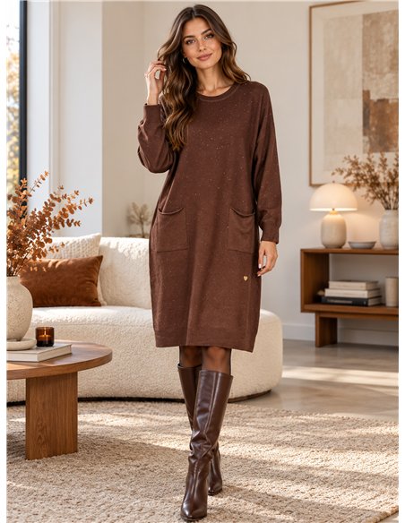 Vestido de punto fino con lentejuelas y bolsillos