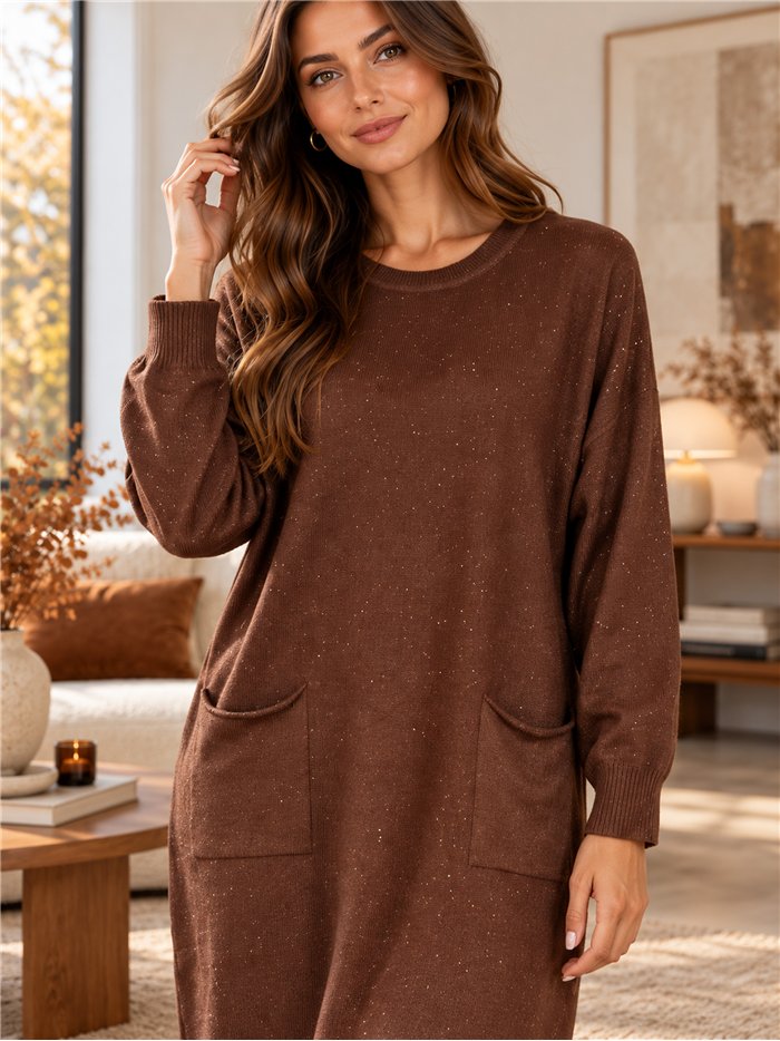 Vestido de punto fino con lentejuelas y bolsillos