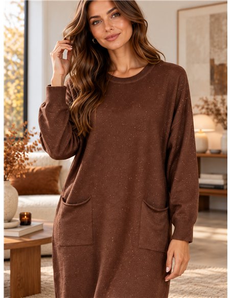 Vestido de punto fino con lentejuelas y bolsillos