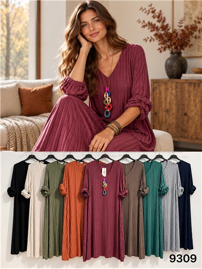Vestido midi de punto canalé con collar 2