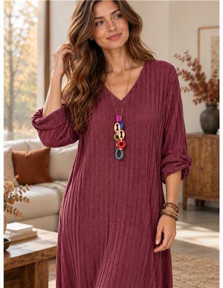 Vestido midi de punto canalé con collar