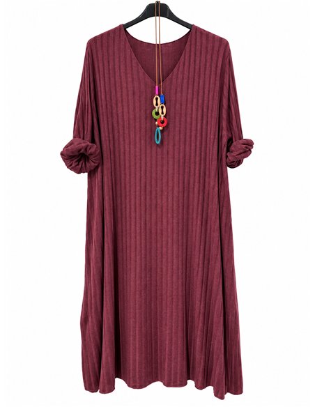 Vestido midi de punto canalé con collar