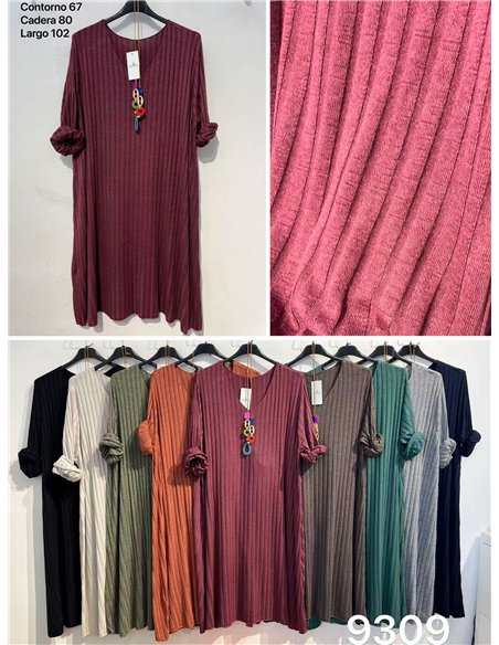 Vestido midi de punto canalé con collar