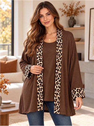 Jersey talla grande efecto doble con ribete leopardo