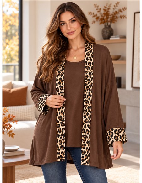 Jersey talla grande efecto doble con ribete leopardo