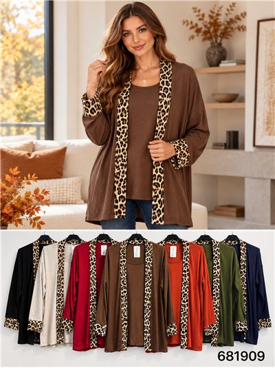 Jersey talla grande efecto doble con ribete leopardo 2