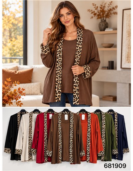 Jersey talla grande efecto doble con ribete leopardo
