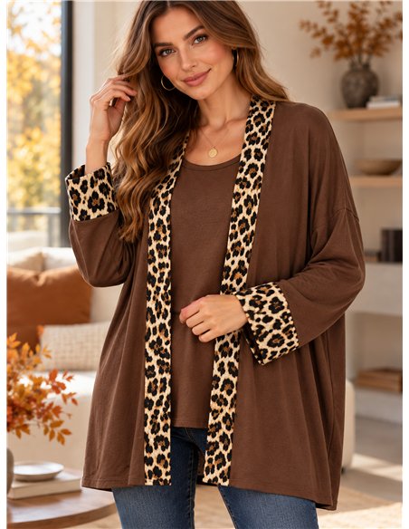 Jersey talla grande efecto doble con ribete leopardo