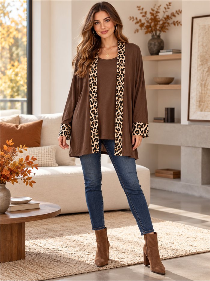 Jersey talla grande efecto doble con ribete leopardo