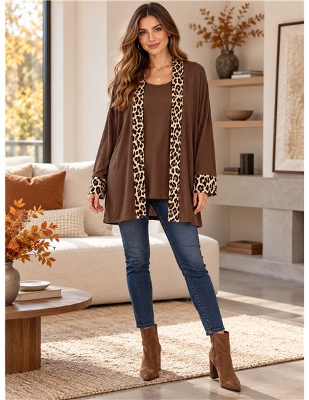 Jersey talla grande efecto doble con ribete leopardo
