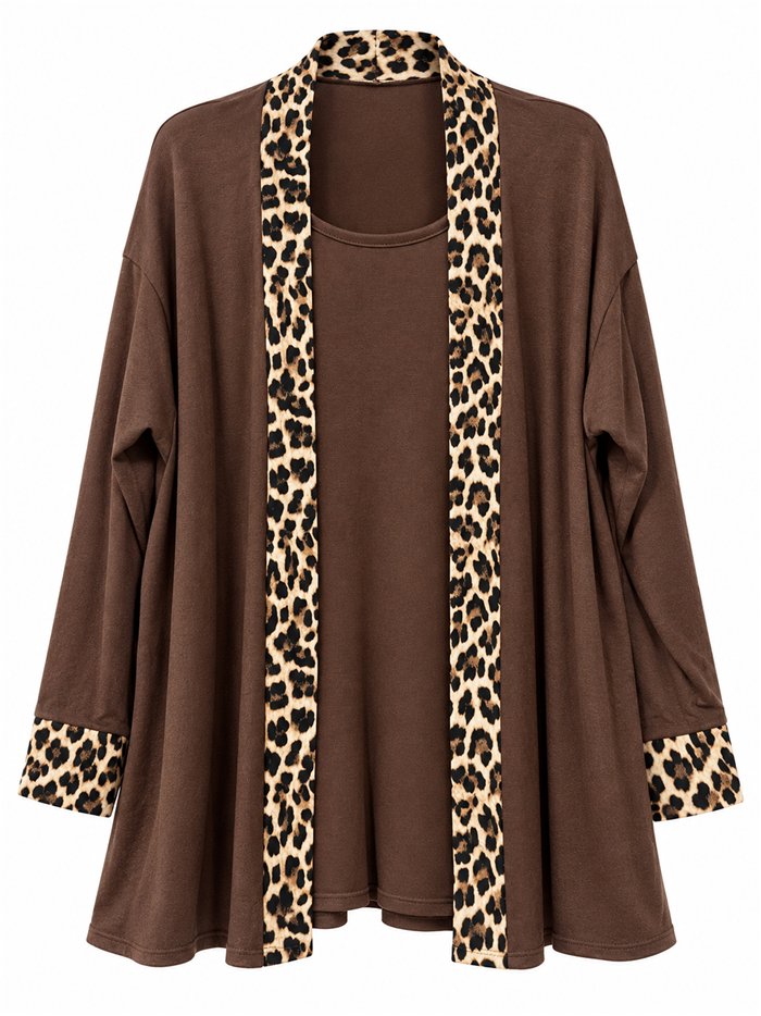 Jersey talla grande efecto doble con ribete leopardo