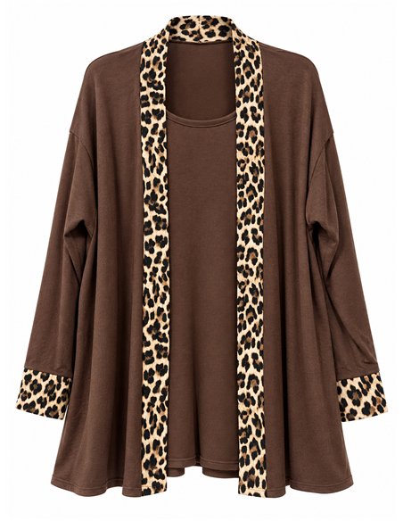 Jersey talla grande efecto doble con ribete leopardo