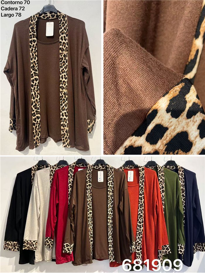 Jersey talla grande efecto doble con ribete leopardo