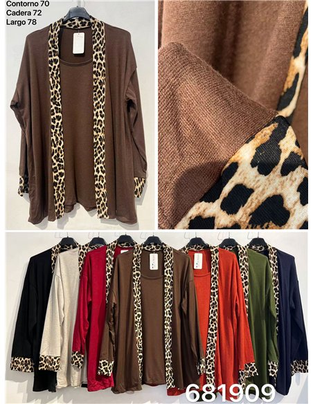 Jersey talla grande efecto doble con ribete leopardo