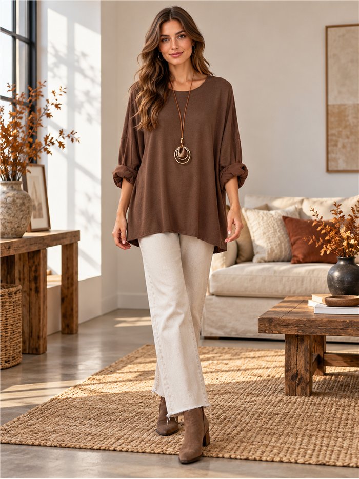 Jersey amplio de punto fino con collar