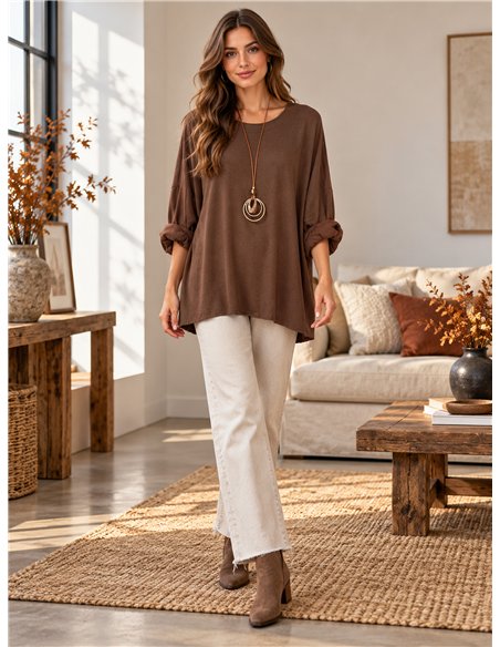 Jersey amplio de punto fino con collar