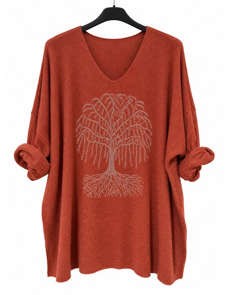 Jersey de punto fino talla grande árbol strass
