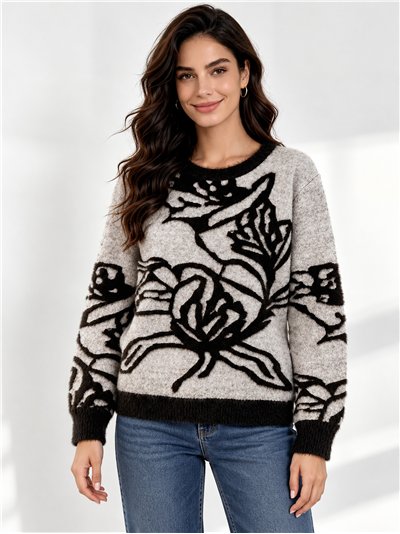 Jersey de pelo suave flores maxi