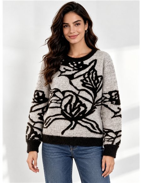 Jersey de pelo suave flores maxi