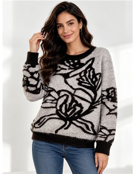 Jersey de pelo suave flores maxi