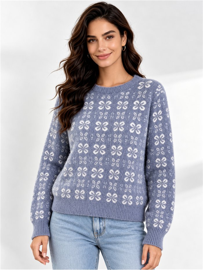 Ditsy floral fuzzy sweater