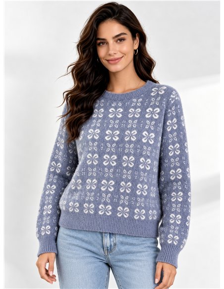 Ditsy floral fuzzy sweater