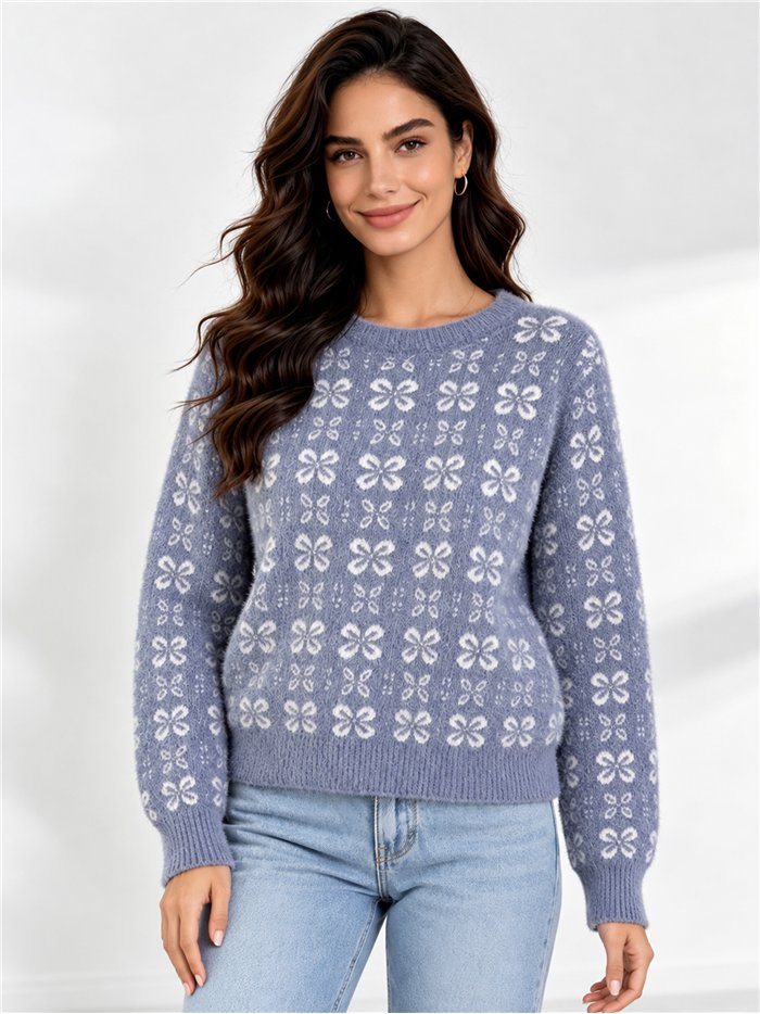 Ditsy floral fuzzy sweater