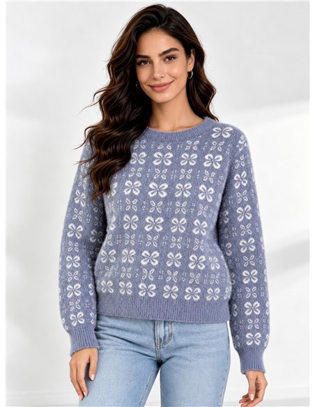 Ditsy floral fuzzy sweater