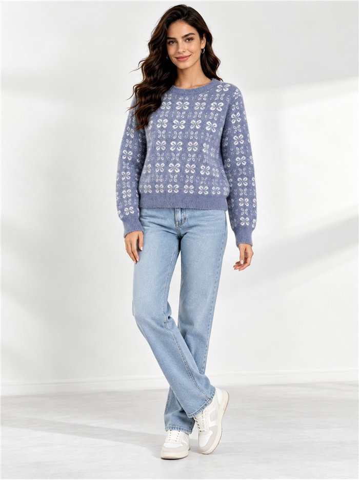 Ditsy floral fuzzy sweater