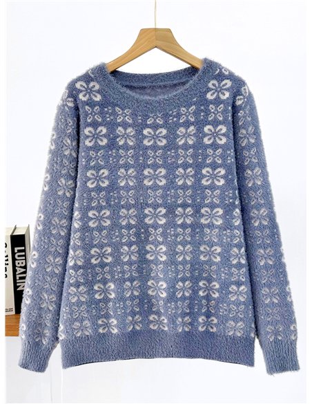 Ditsy floral fuzzy sweater