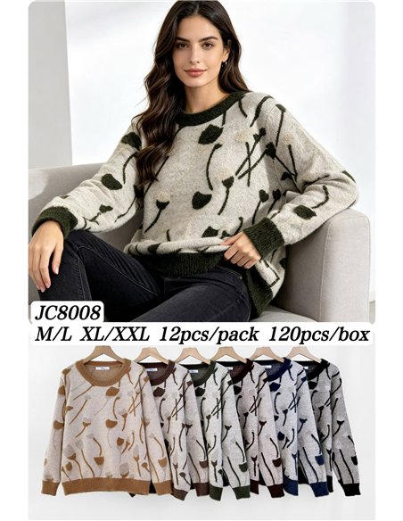 Weichfloriger Pullover mit linearem Blumenmuster