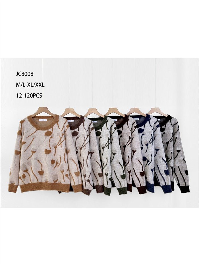 Weichfloriger Pullover mit linearem Blumenmuster