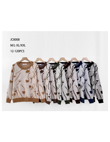 Weichfloriger Pullover mit linearem Blumenmuster