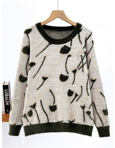 Weichfloriger Pullover mit linearem Blumenmuster