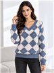 Pull en fausse fourrure douce à motif losanges et col en V
