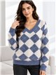 Pull en fausse fourrure douce à motif losanges et col en V