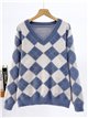 Pull en fausse fourrure douce à motif losanges et col en V