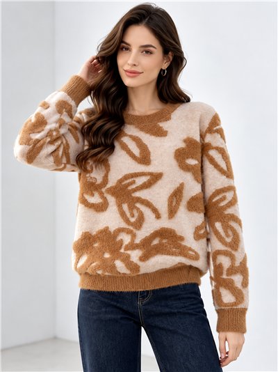 Weicher Fleecepullover mit abstraktem Blumenmuster