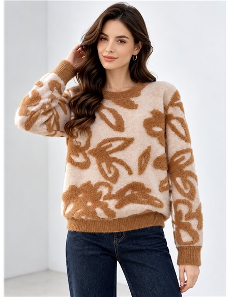 Weicher Fleecepullover mit abstraktem Blumenmuster